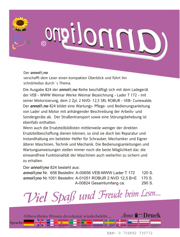 VEB WWW Weimar Werke Weimar Lader Typ T 172 & ROBUR Motor Typ 2 NVD- 12,5 SRL Bild- Bedienungsanleitung & von Motor Bild- Ersatzteilliste & Explosionszeichnungen  - annoligno 824